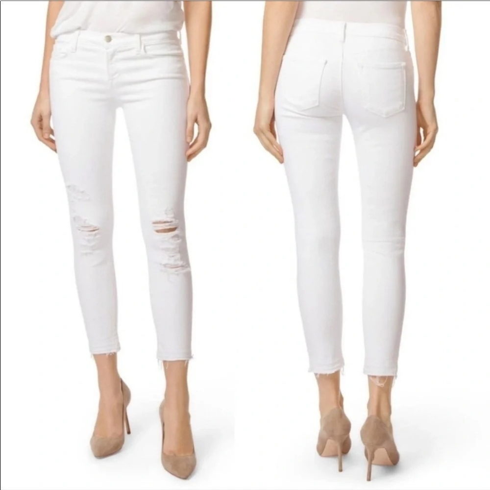 J BRAND Cropped Low-Rise Distressed Skinny Jeans